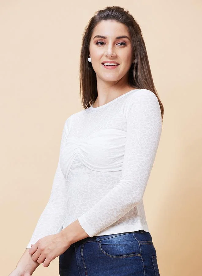 globus Globus White Jacquard Knot Front Fitted Top