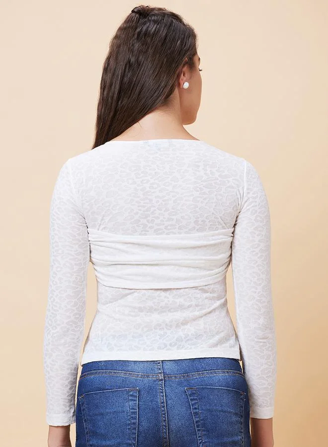globus Globus White Jacquard Knot Front Fitted Top