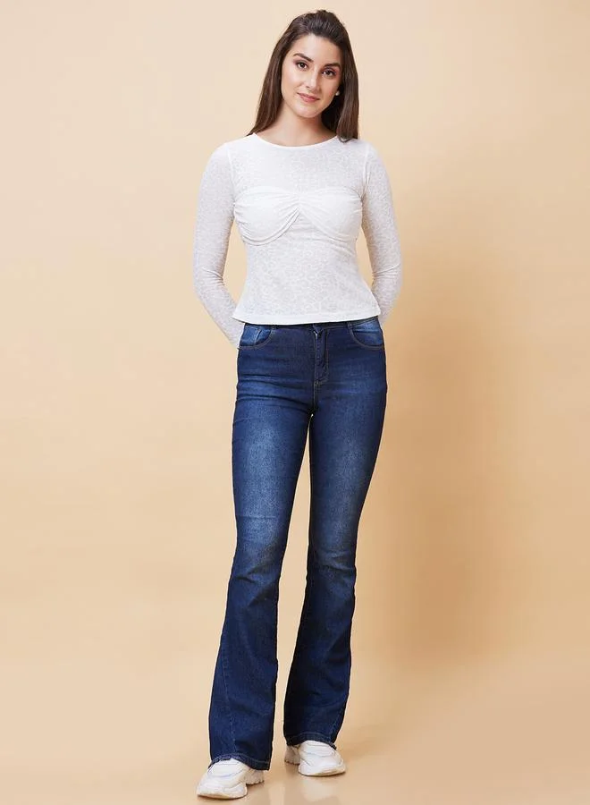 globus Globus White Jacquard Knot Front Fitted Top