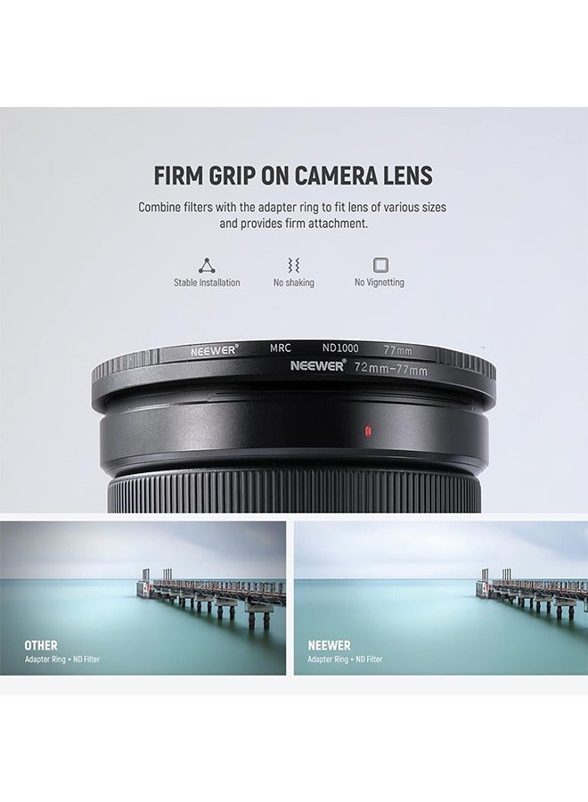 NEEWER 7PCS Step Up Rings Filter Adapter, 49-52mm, 52-55mm, 55-58mm, 58-62mm, 62-67mm, 67-72mm, 72-77mm Threaded Premium Anodized Aluminum Frame - Image 3