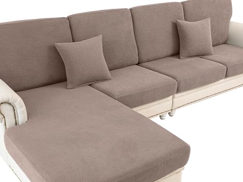 LA MEACK Couch Cushion Covers Seat Cushion Cover Stretch Couch Cover Separate Sectional Sofa Slipcovers Furniture Protector(3 Pieces for Seat or Sofa Backrest, Khaki) - Image 1
