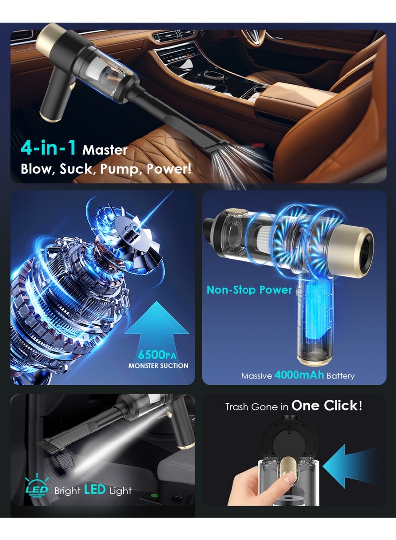 TANMASHI 6500PA Car Vacuum Cleaner with 7 Brush Heads, 4-in-1 Car Vacuum Cleaner Portable & Air Blower, Cordless Vacuum Cleaner for Car for Sand & Dust, 4000mAh Rechargeable, Midnight Black - Image 2