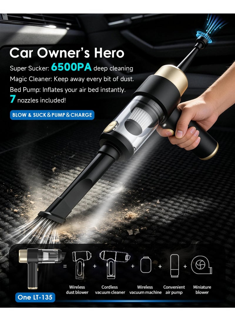 TANMASHI 6500PA Car Vacuum Cleaner with 7 Brush Heads, 4-in-1 Car Vacuum Cleaner Portable & Air Blower, Cordless Vacuum Cleaner for Car for Sand & Dust, 4000mAh Rechargeable, Midnight Black - Image 1