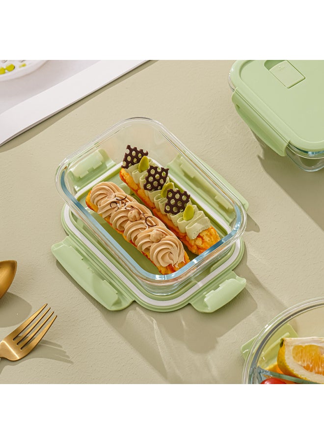 Generic - Glass Lunch Box Bento Box Fresh-keeping Bowl Sealed Box Lunch Box Fresh-keeping Box Can Enter Microwave Glass Bowl Fruit Box-Specifications:Large Circle Three Points 950ml-Color:Transparent White - Image 1