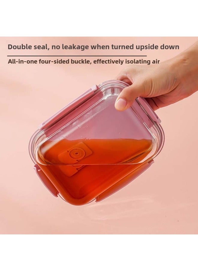 Generic - Glass Lunch Box Bento Box Fresh-keeping Bowl Sealed Box Lunch Box Fresh-keeping Box Can Enter Microwave Glass Bowl Fruit Box-Specifications:Large Circle Three Points 950ml-Color:Transparent White - Image 1