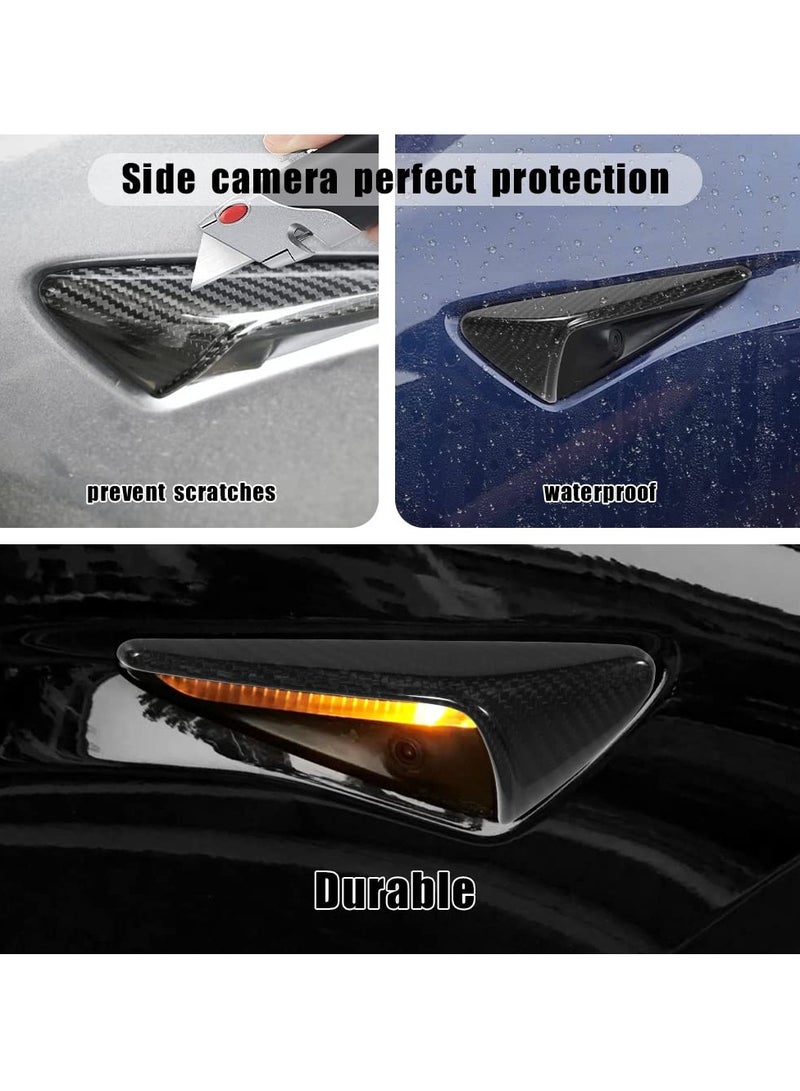 Tesla Model 3 & Y Turn Signal Side Camera Protection Cover - 2PCS Real 3K Glossy Dry Carbon Fiber Accessories for Enhanced Durability and Style. - Image 3