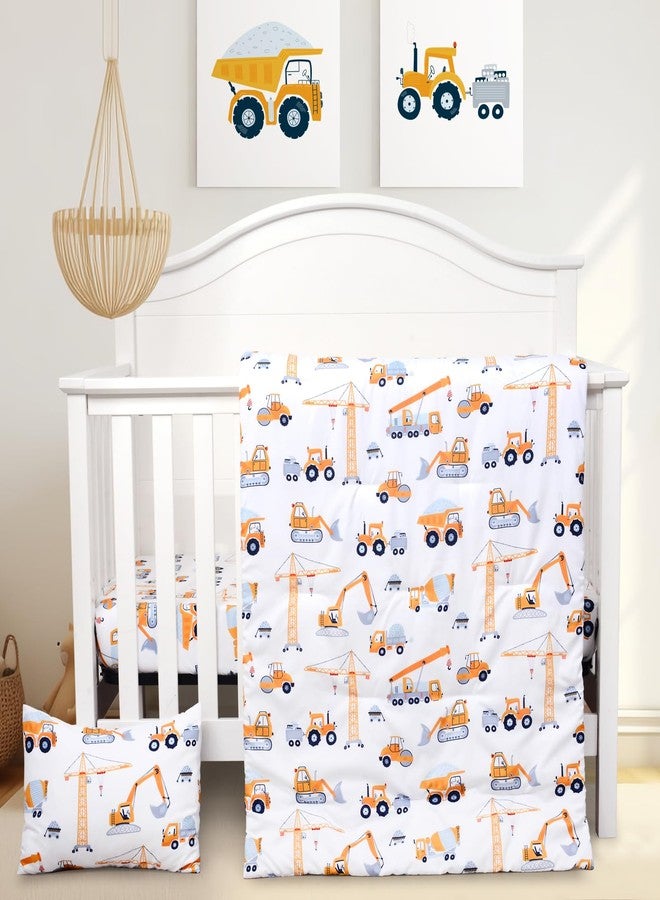 JISEN 3 Piece Crib Bedding Set Soft Baby Crib Bedding Set Construction Trucks Crib Comforter Set - Comforter Sheet Pillowcase Nursery Bedding Sets for Baby Girls or Boys - Image 1