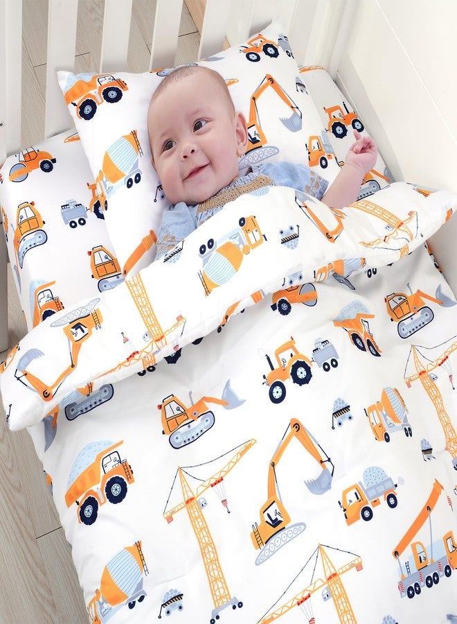 JISEN 3 Piece Crib Bedding Set Soft Baby Crib Bedding Set Construction Trucks Crib Comforter Set - Comforter Sheet Pillowcase Nursery Bedding Sets for Baby Girls or Boys - Image 5
