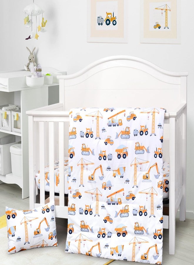 JISEN 3 Piece Crib Bedding Set Soft Baby Crib Bedding Set Construction Trucks Crib Comforter Set - Comforter Sheet Pillowcase Nursery Bedding Sets for Baby Girls or Boys - Image 2