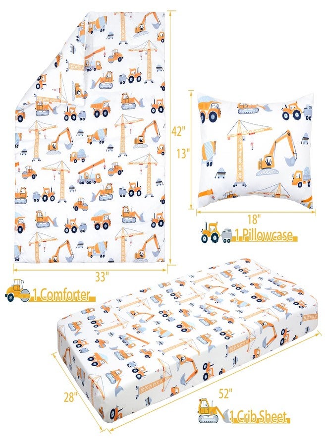 JISEN 3 Piece Crib Bedding Set Soft Baby Crib Bedding Set Construction Trucks Crib Comforter Set - Comforter Sheet Pillowcase Nursery Bedding Sets for Baby Girls or Boys - Image 4