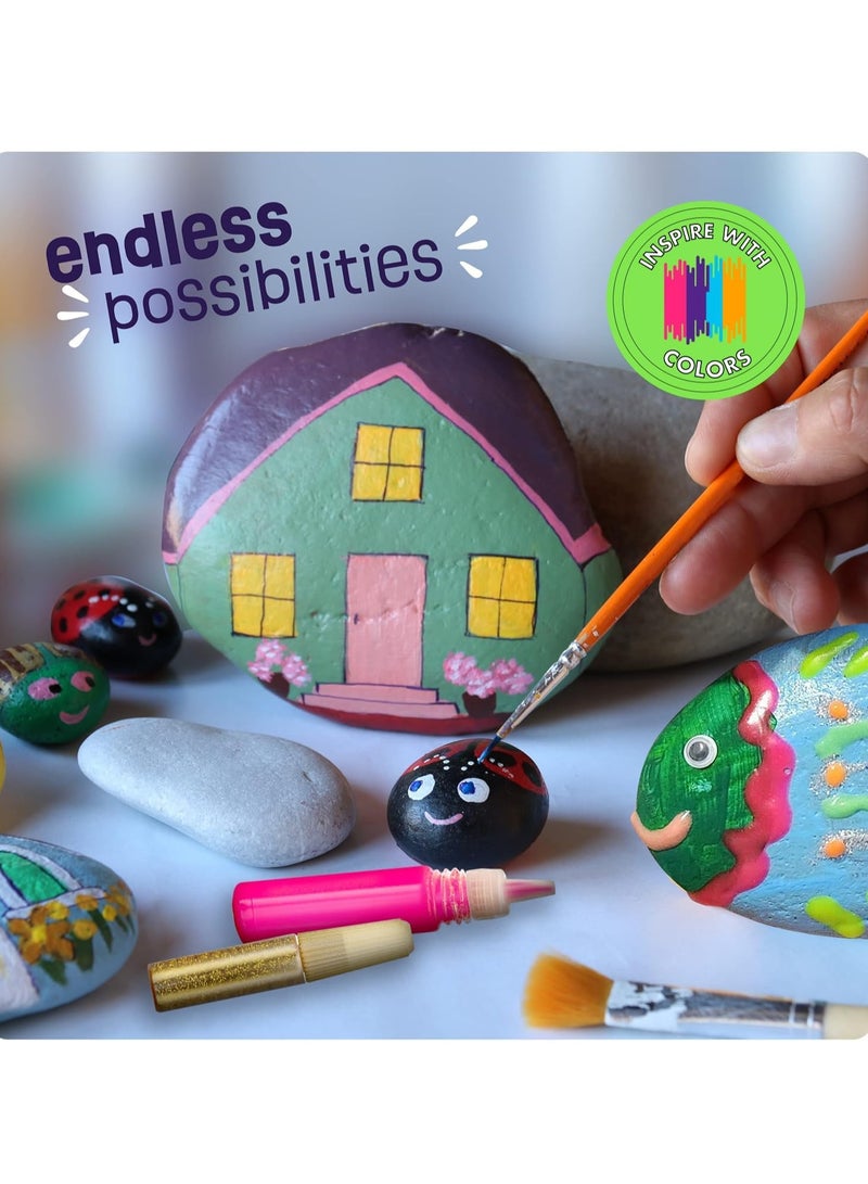 Rock Painting Kit for Kids Glow In The Dark Rock Set Arts and Crafts Toys Party Favor Gifts Toys Activities Art Kit with 12 Acrylic Paint 10 Rocks Stickers Gems DIY Supplies Birthday Gifts Toys for Girls and Boys  - Image 4