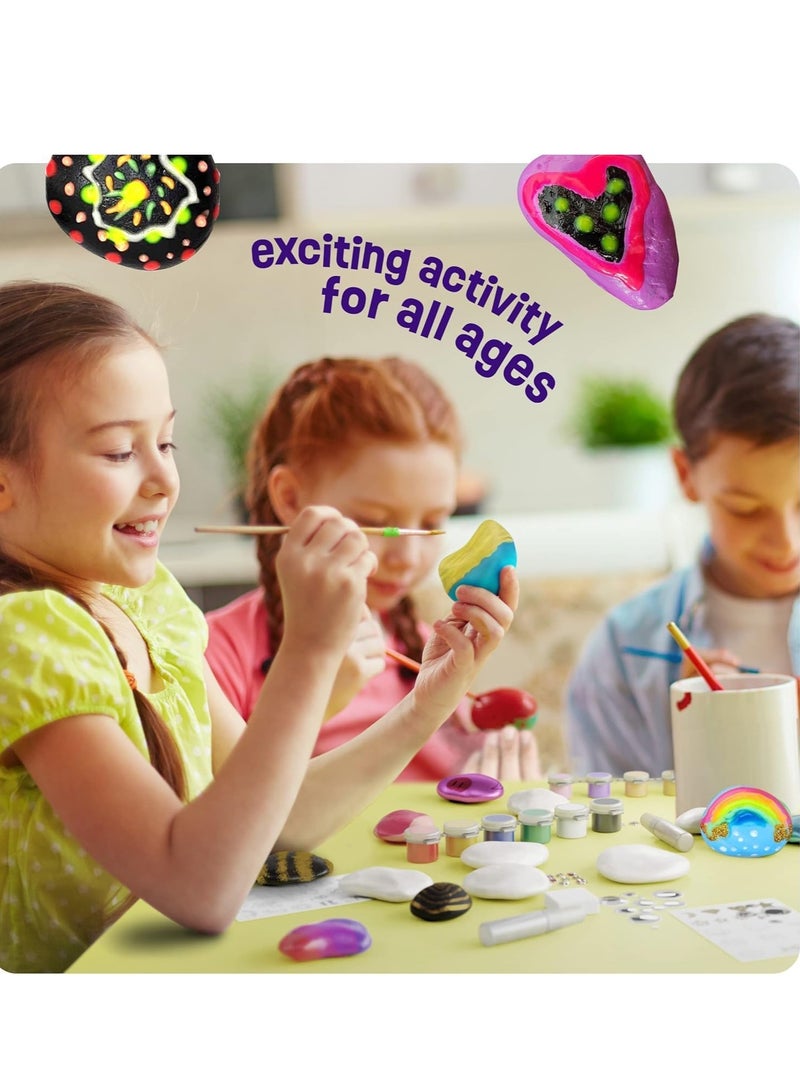 Rock Painting Kit for Kids Glow In The Dark Rock Set Arts and Crafts Toys Party Favor Gifts Toys Activities Art Kit with 12 Acrylic Paint 10 Rocks Stickers Gems DIY Supplies Birthday Gifts Toys for Girls and Boys  - Image 2