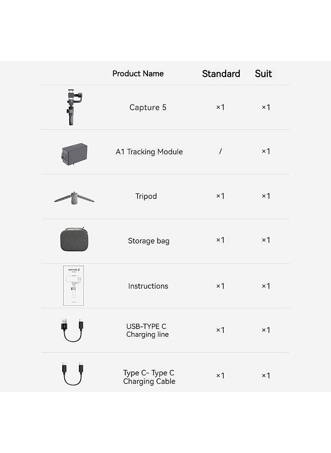 FUNSNAP - Capture 5 3-Axis Stabilizer Gimbal Stabilizer with LCD Screen for Smartphone 450g/0.99lbs Payload Anti-shaking Support BT Connection App Control with LED Light AI Active Tracker Module & Tripod Stand - Image 1