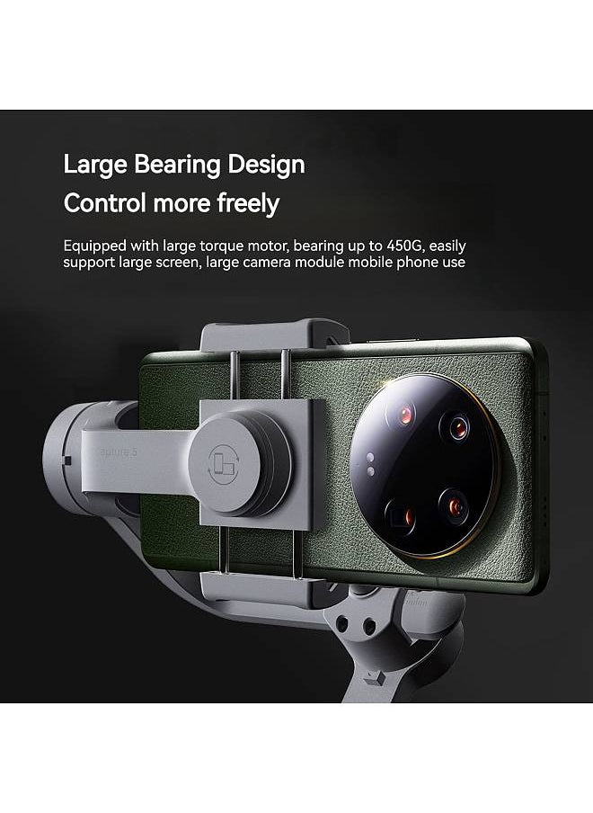 FUNSNAP - Capture 5 3-Axis Stabilizer Gimbal Stabilizer with LCD Screen for Smartphone 450g/0.99lbs Payload Anti-shaking Support BT Connection App Control with LED Light AI Active Tracker Module & Tripod Stand - Image 1