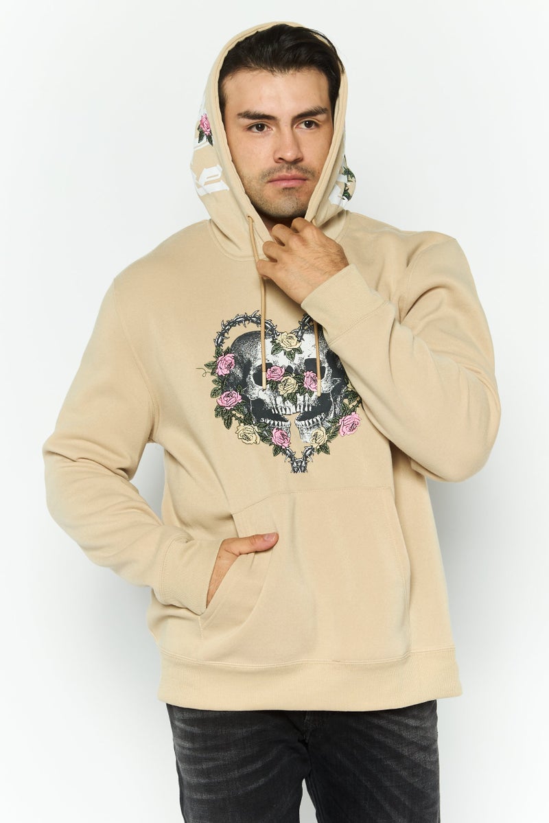 MEMBERS ONLY Men Hooded Embroidered Long Sleeves Sweatshirt, Beige - Image 1