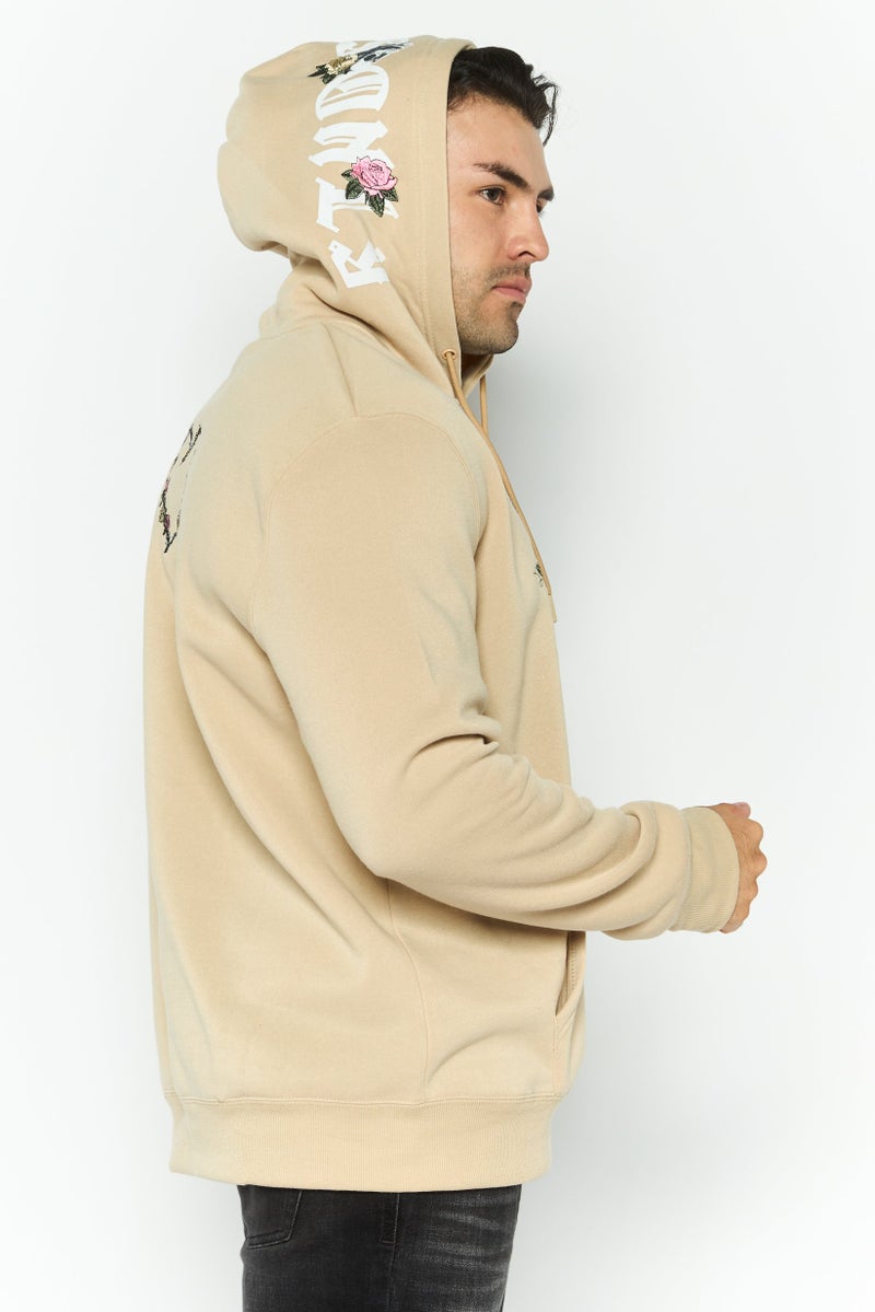 MEMBERS ONLY Men Hooded Embroidered Long Sleeves Sweatshirt, Beige - Image 3