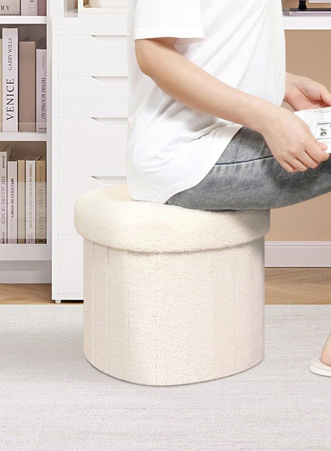 B FSOBEIIALEO Storage Ottoman Cube, Heart Shaped Ottomans with Storage Foot Stool Footrest for Lving Room, Boucle Ottoman Seat for Dorm Room,Faux Teddy Fur, Cream White 15"x15"x15" - Image 3