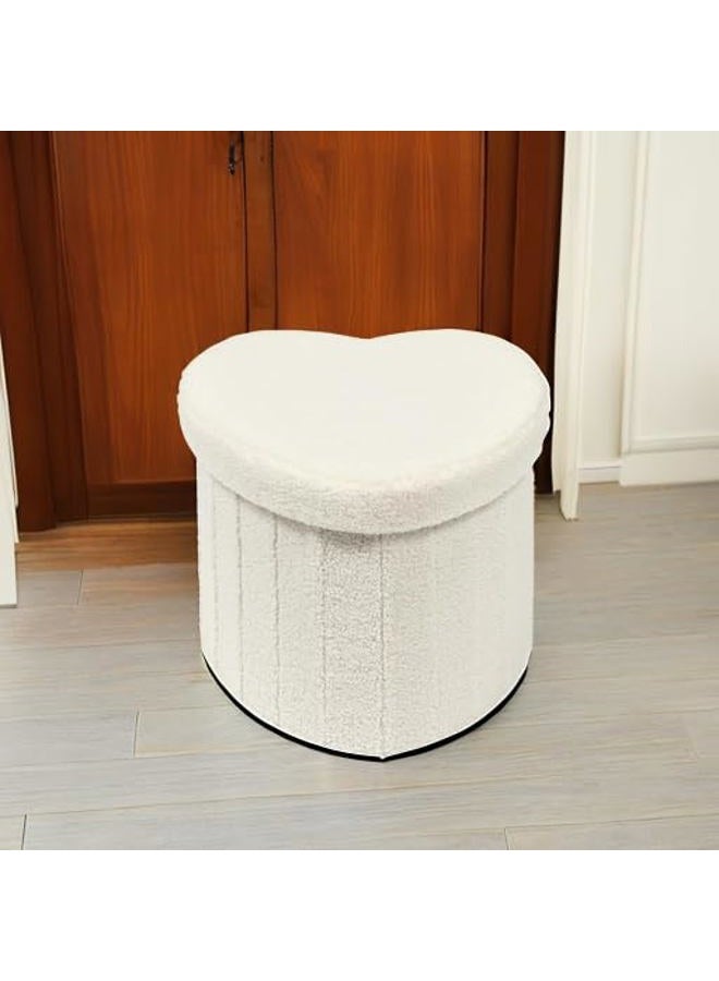 B FSOBEIIALEO Storage Ottoman Cube, Heart Shaped Ottomans with Storage Foot Stool Footrest for Lving Room, Boucle Ottoman Seat for Dorm Room,Faux Teddy Fur, Cream White 15"x15"x15" - Image 5