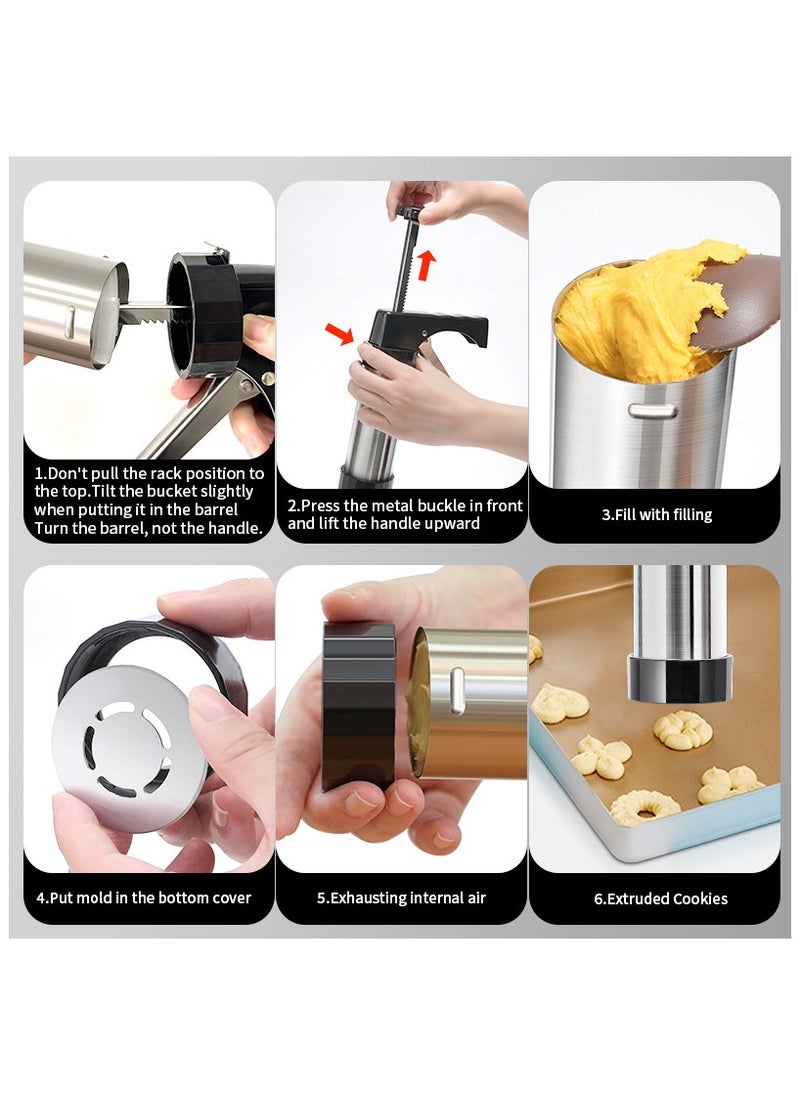 Generic Cookie Press for Baking, Churro Maker Machine, Stainless Steel Spritz Cookie Press Gun kits with 13 Cookie Discs u0026 8 Piping Tips, for Home DIY Biscuit Maker and Cake Icing Decoration  - Image 3
