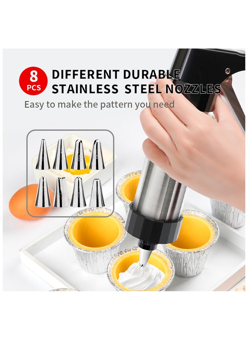 Generic Cookie Press for Baking, Churro Maker Machine, Stainless Steel Spritz Cookie Press Gun kits with 13 Cookie Discs u0026 8 Piping Tips, for Home DIY Biscuit Maker and Cake Icing Decoration  - Image 2