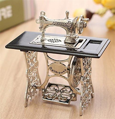 EatingBiting 112 112 Scale Dollhouse Miniatures Furniture Vintage Silver Sewing Machine Table Metal Sewing Machine Pedal Can Move Worth to Keep - Image 3
