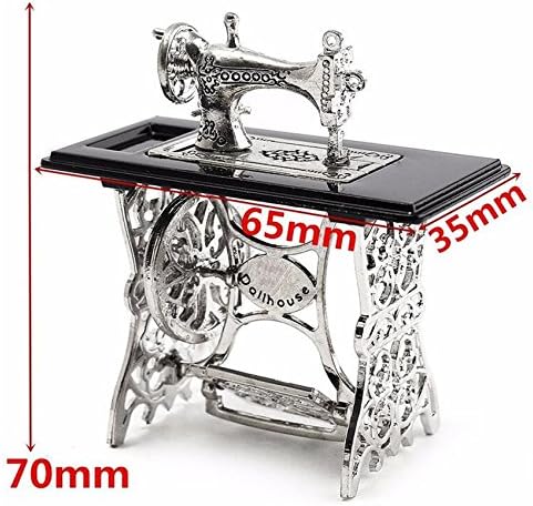 EatingBiting 112 112 Scale Dollhouse Miniatures Furniture Vintage Silver Sewing Machine Table Metal Sewing Machine Pedal Can Move Worth to Keep - Image 4