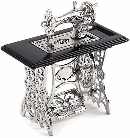 EatingBiting 112 112 Scale Dollhouse Miniatures Furniture Vintage Silver Sewing Machine Table Metal Sewing Machine Pedal Can Move Worth to Keep - Image 2