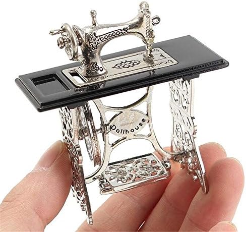 EatingBiting 112 112 Scale Dollhouse Miniatures Furniture Vintage Silver Sewing Machine Table Metal Sewing Machine Pedal Can Move Worth to Keep - Image 1