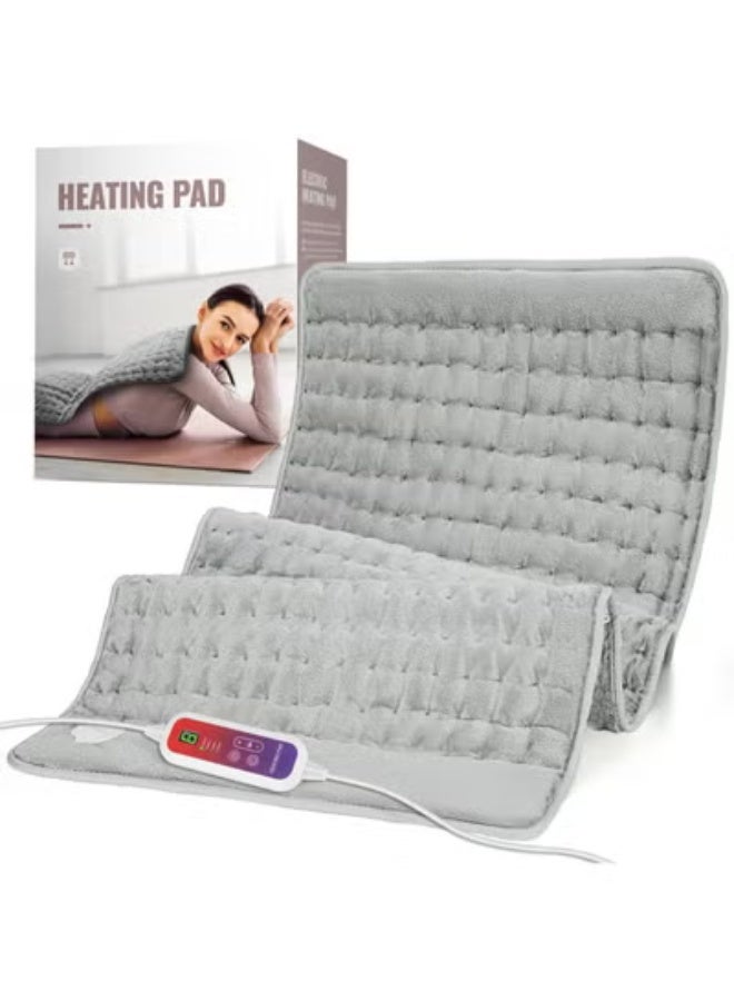 وسادة تدفئة كهربائية بحجم عملاق - بطانية حرارية لتغطية كامل الجسم مع 6 مستويات حرارة و4 إعدادات للمؤقت - تسخين سريع وقماش ناعم جداً للظهر والرقبة والأكتاف - قابلة للغسل في الغسالة - رمادي - Image 1