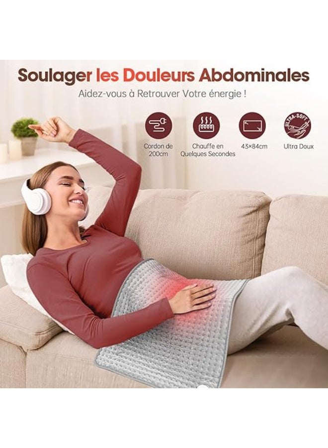 وسادة تدفئة كهربائية بحجم عملاق - بطانية حرارية لتغطية كامل الجسم مع 6 مستويات حرارة و4 إعدادات للمؤقت - تسخين سريع وقماش ناعم جداً للظهر والرقبة والأكتاف - قابلة للغسل في الغسالة - رمادي - Image 4