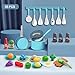 JOKERKING 35Pcs Kids Kitchen Toy Accessories Toddler Pretend Cooking Playset with Play Pots Pans Utensils Cookware Play Food Set Toy Vegetables Learning Gift for Girls Boys Turquoise - Image 4