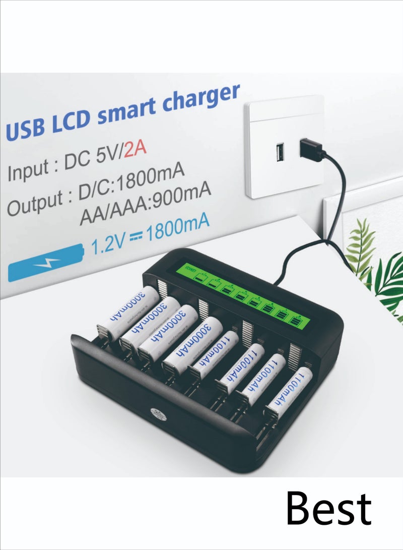 بست شاحن بطاريات ذكي متعدد الوظائف مزود بـ 8 منافذ USB NC559 للبطاريات القابلة لإعادة الشحن من النوع AA/AAA D/C 5/7 - Image 1