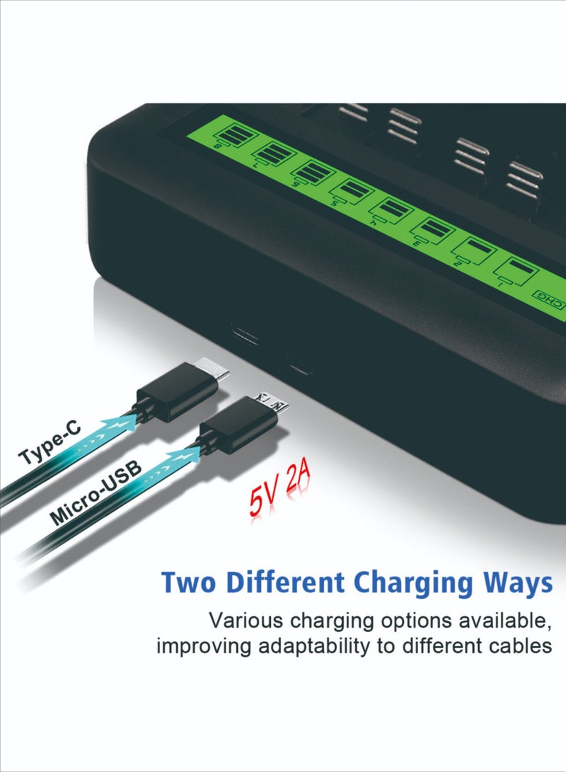 بست شاحن بطاريات ذكي متعدد الوظائف مزود بـ 8 منافذ USB NC559 للبطاريات القابلة لإعادة الشحن من النوع AA/AAA D/C 5/7 - Image 3