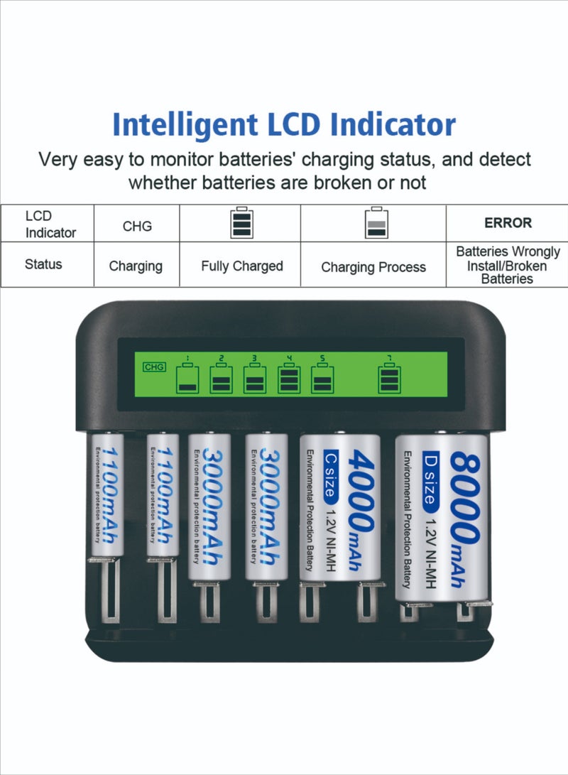 بست شاحن بطاريات ذكي متعدد الوظائف مزود بـ 8 منافذ USB NC559 للبطاريات القابلة لإعادة الشحن من النوع AA/AAA D/C 5/7 - Image 2