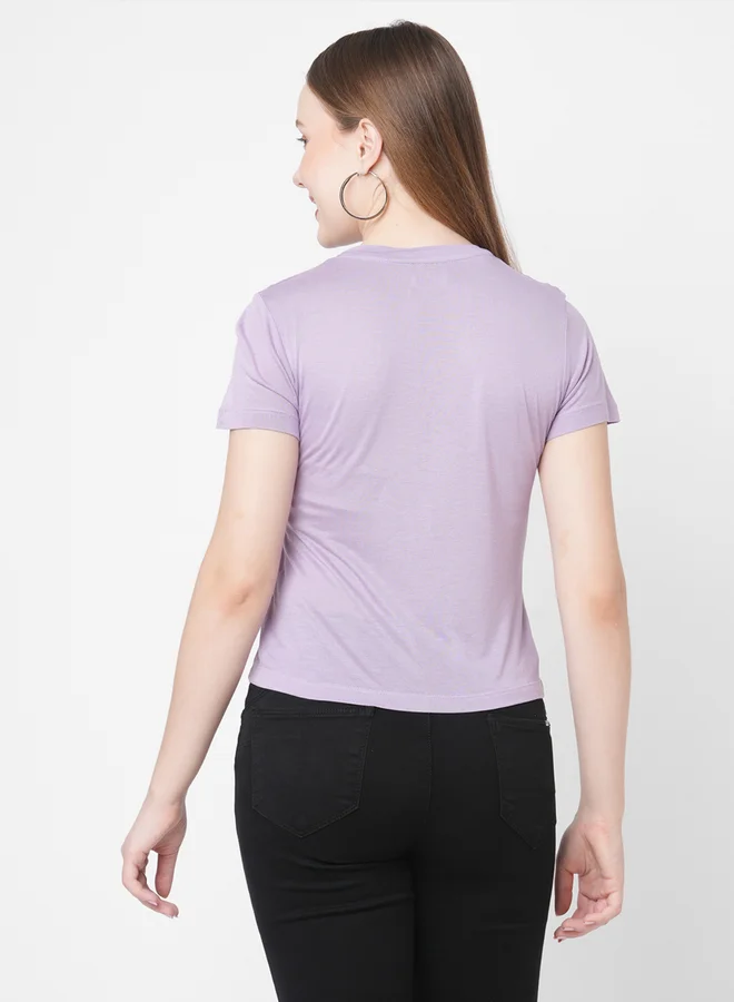 ميش Mish Women Purple Embellished Bunny Detail Short Sleeve T-Shirt