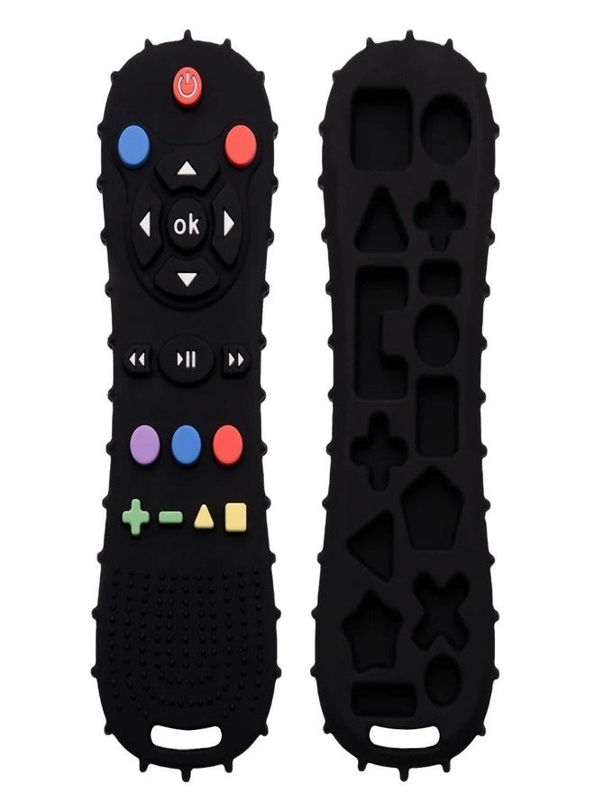 SADRUCHI Silicone & Wooden Baby Teether for 3+ Months, BPA-Free Food Grade Teething Toy with Wooden Ring, Soft Gum Soothing Chew Toy for Infants, Newborn Babies Boys & Girls (Remote Black) - Image 1