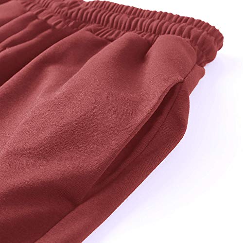 VINMEN Cotton Joggers for Womens Fashion Lightweight Thick Sweatpants Sporty Gym Workout Plain Wide Leg Fit Lounge Pants Brick Red S - Image 4