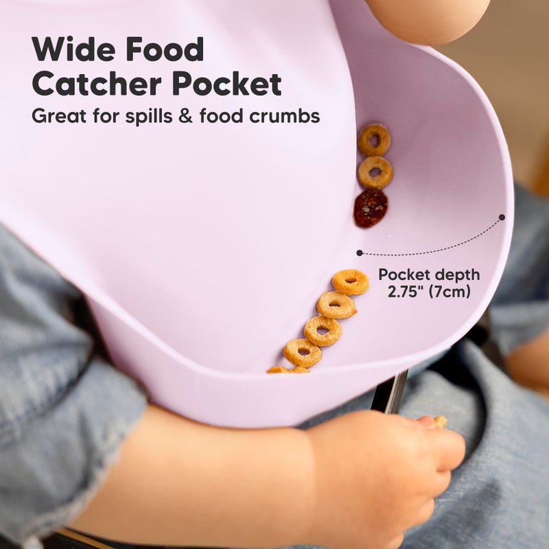 KeaBabies 2-Pack Silicone Baby Bibs for Eating - Sturdy Food-Grade Silicone Bibs for Babies Girl, Boy, Large Food Catcher, Clean & Put On Easily, Waterproof Toddler Feeding Essentials (Amethyst) - Image 4