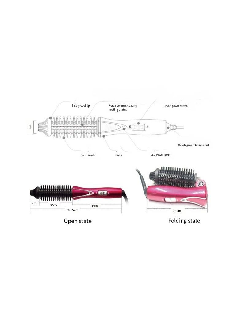Folding Curling Iron Ceramic Electric Curling Comb Short Hair Comb Straight Hair Styling Tool Hair Care Travel Portable Curling Wand（red） - Image 3