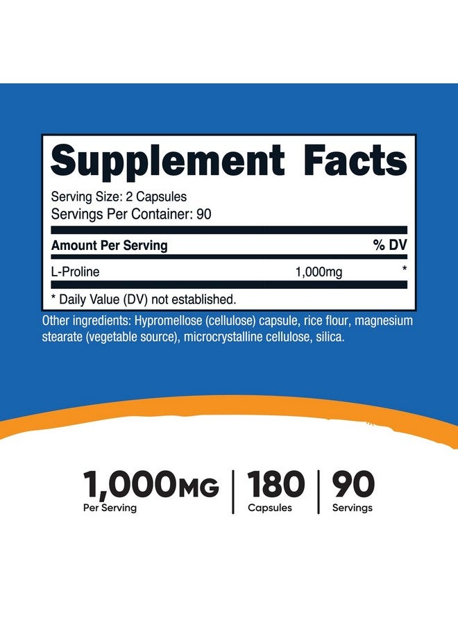 Nutricost L-Proline 1000mg, 180 Capsules (90 Servings) - 500mg Per Cap, Non-GMO, Gluten Free - Image 2