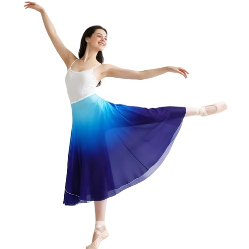 Baisdan Ballet Skirt for Women, Lyrical Dance Skirt, Wrap Skirts Mid-Calf Length, Flowy Chiffon Dance Outfit (One Size, 1 Pack, White Blue) - Image 2