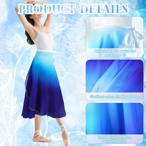 Baisdan Ballet Skirt for Women, Lyrical Dance Skirt, Wrap Skirts Mid-Calf Length, Flowy Chiffon Dance Outfit (One Size, 1 Pack, White Blue) - Image 4