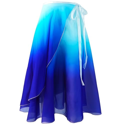 Baisdan Ballet Skirt for Women, Lyrical Dance Skirt, Wrap Skirts Mid-Calf Length, Flowy Chiffon Dance Outfit (One Size, 1 Pack, White Blue) - Image 1