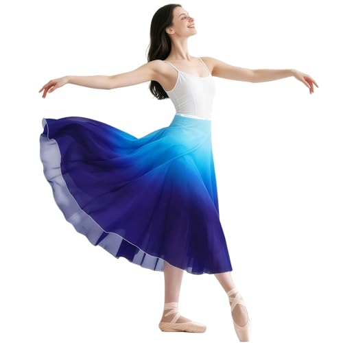 Baisdan Ballet Skirt for Women, Lyrical Dance Skirt, Wrap Skirts Mid-Calf Length, Flowy Chiffon Dance Outfit (One Size, 1 Pack, White Blue) - Image 5