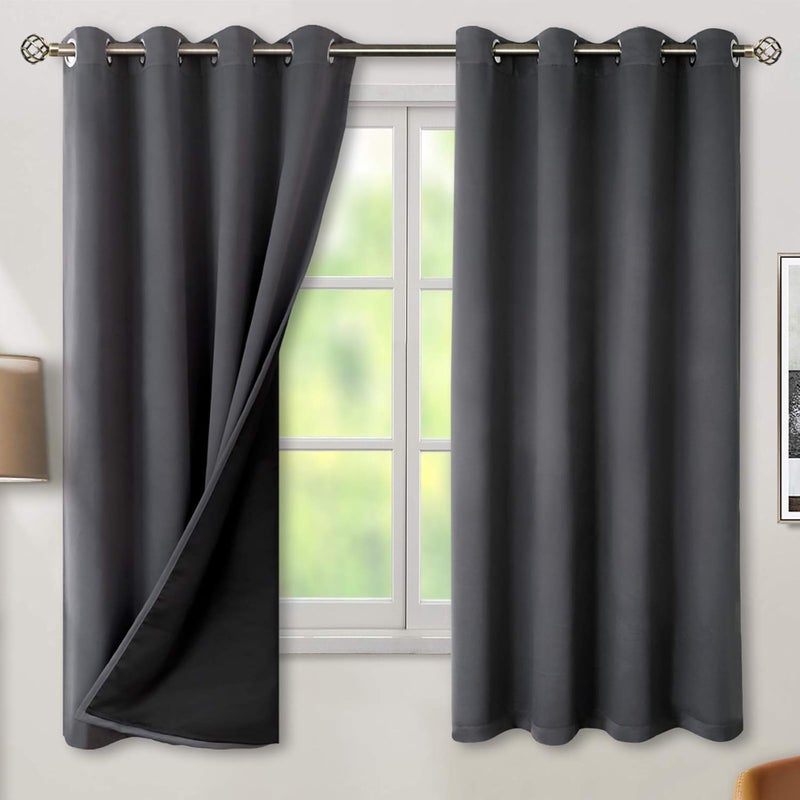 BGment Carefully selected material Thermal Insulated 100% Blackout Curtains for Bedroom with Black Liner, Double Layer Full Room Darkening Noise Reducing Grommet Curtain (52 x 63 Inch, Dark Grey, 2 Panels) Long term use design - Image 1