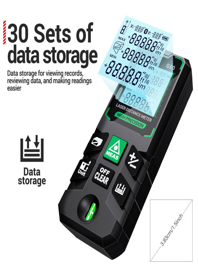 ANENG G50 Smart High-Precision Rangefinder Green Distance Meter 30 Set of Data Storage Autonomous Calibration Multi-function Tool - Image 3