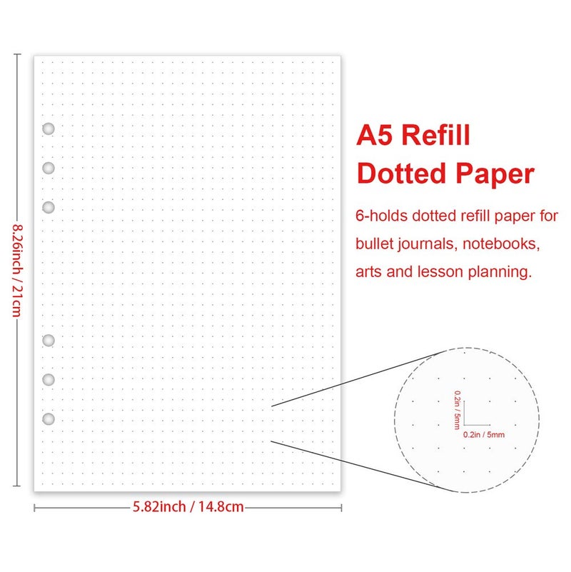 Getvow A5 Dot Grid Refill Paper, 6 Hold Punched, 100gsm White Paper… - Image 2