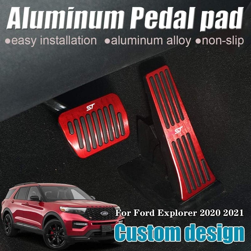 LEXLEY 2PCS Anti-Slip Aluminum Brake Gas Pedal Pads for Ford Explorer 2020-2025 - Red - Image 2