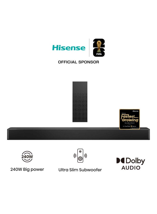 هايسنس بار صوتي 2.1 قنوات 240 واط مع مضخم صوت لاسلكي - DTS Virtual X، Dolby Audio، Ezplay، وضع التلفاز، 6 أوضاع EQ، HDMI ARC، بلوتوث 5.3 - Image 3