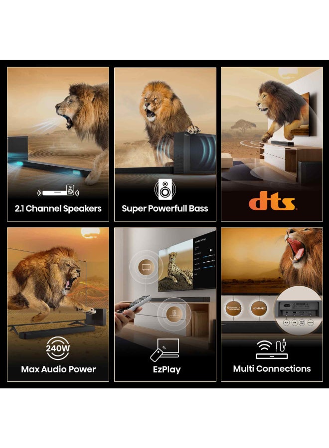 هايسنس بار صوتي 2.1 قنوات 240 واط مع مضخم صوت لاسلكي - DTS Virtual X، Dolby Audio، Ezplay، وضع التلفاز، 6 أوضاع EQ، HDMI ARC، بلوتوث 5.3 - Image 5